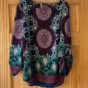 Alya Navy, Teal & Burgundy Medallion Tunic